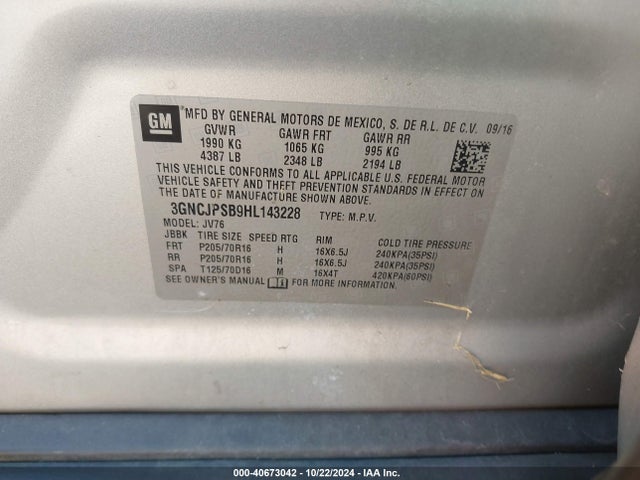 Chevrolet Trax Lt 2017 3GNCJPSB9HL143228 Image 9