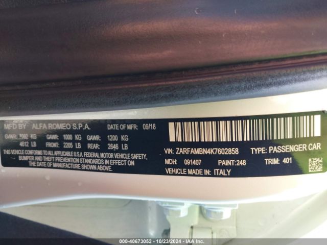 ZARFAMBN4K7602858 Alfa Romeo Giulia Ti Sport Rwd