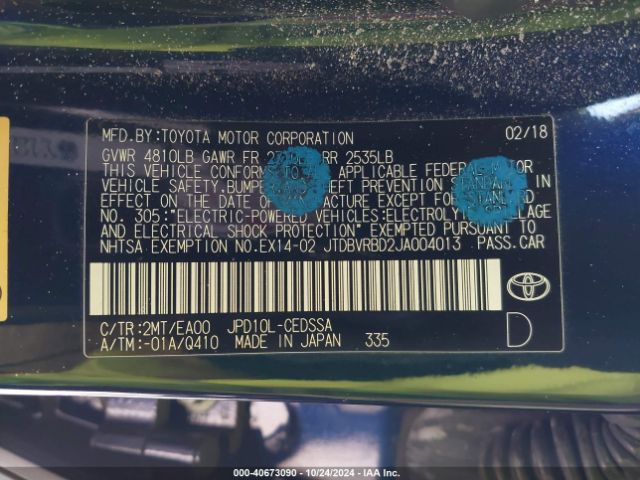 JTDBVRBD2JA004013 Toyota Mirai