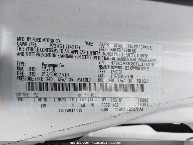 Ford FOCUS SE 2015 1FADP3K20FL375218 Image 9