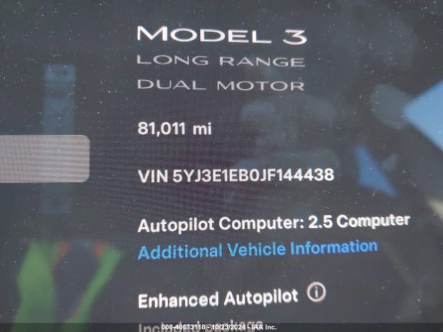 5YJ3E1EB0JF144438 Tesla Model 3 Long Range/performance
