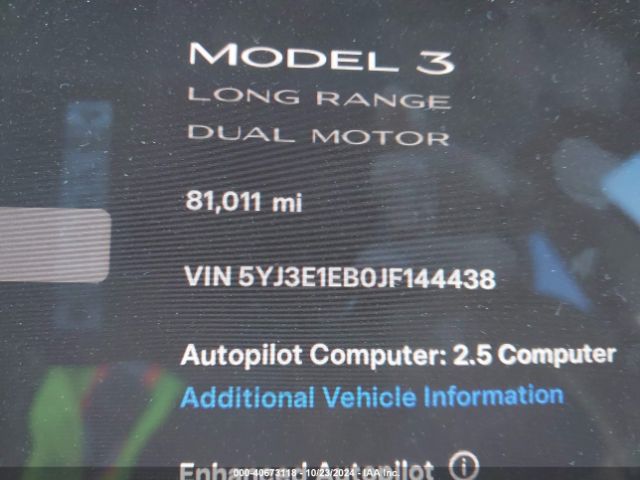 5YJ3E1EB0JF144438 Tesla Model 3 Long Range/performance