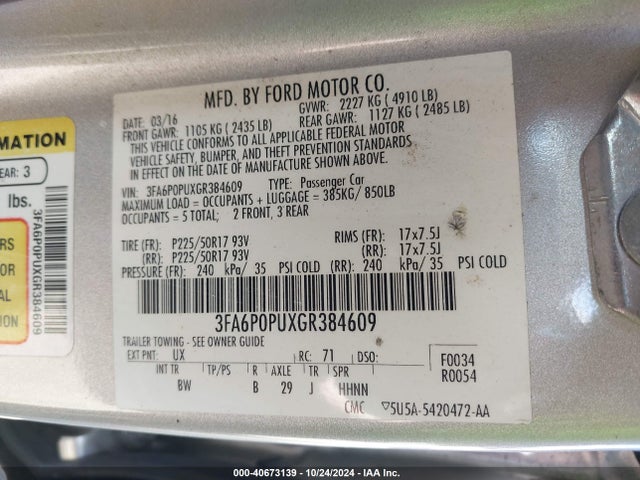 3FA6P0PUXGR384609 Ford Fusion Energi Se Luxury