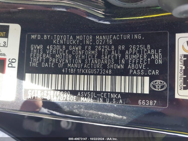 Toyota Camry 2016 4T1BF1FKXGU573248 Image 22