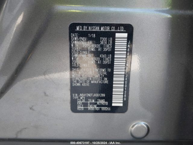 JN8AY2ND7JX001289 Nissan Armada Sl