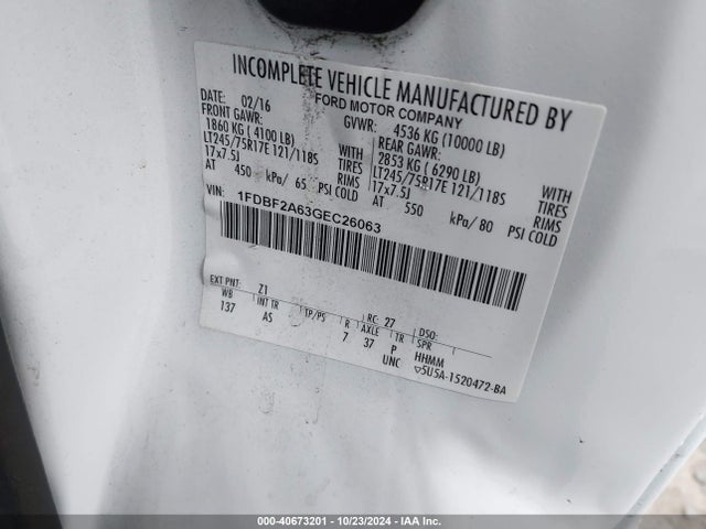 Ford F-250 Xl 2016 1FDBF2A63GEC26063 Image 9