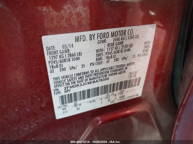 Ford EDGE SEL 2014 2FMDK3JC9EBA78350 Image 9
