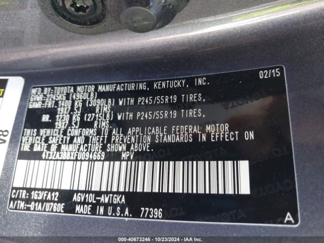 4T3ZA3BBXFU094669 Toyota VENZA LE