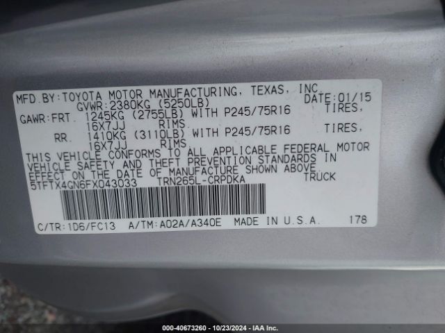 5TFTX4GN6FX043033 Toyota Tacoma Prerunner
