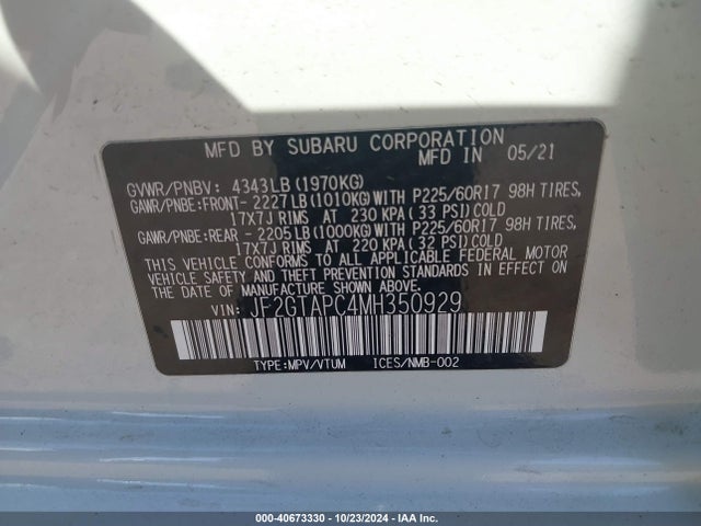 JF2GTAPC4MH350929 Subaru Crosstrek Premium