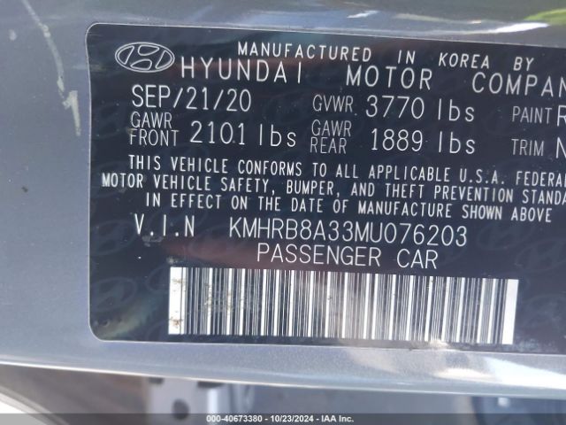 KMHRB8A33MU076203 Hyundai Venue Se