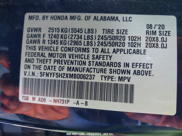Honda Pilot 2wd Special Edition 2021 5FNYF5H2XMB006237 Image 9