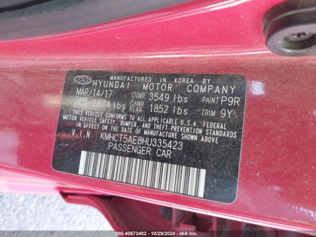 KMHCT5AE8HU335423 Hyundai ACCENT SE