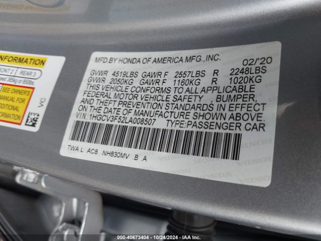 1HGCV3F52LA008507 Honda Accord Hybrid Ex-l