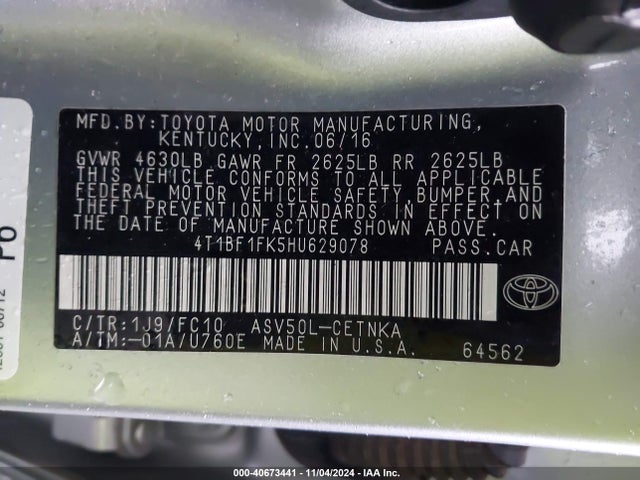 Toyota CAMRY LE 2017 4T1BF1FK5HU629078 Image 9