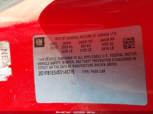 Chevrolet Camaro 1lt 2014 2G1FB1E34E9143715 Image 9
