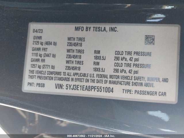 2023 TESLA MODEL 3 5YJ3E1EA8PF551004 Photo 8