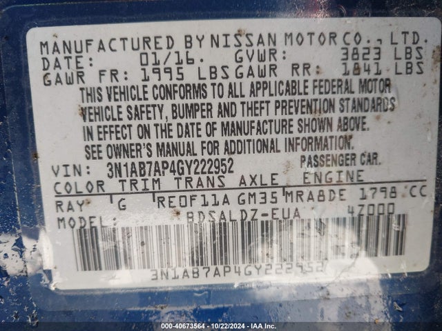 Nissan SENTRA SV 2016 3N1AB7AP4GY222952 Image 9