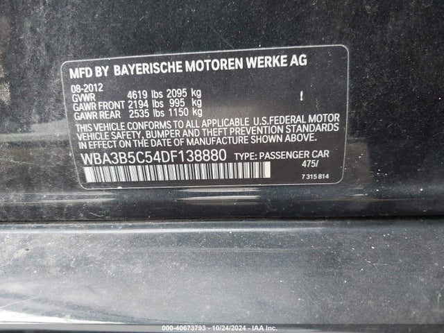 40673793 :رقم المزاد ، WBA3B5C54DF138880 vin ، 2013 Bmw 328i Xdrive مزاد بيع