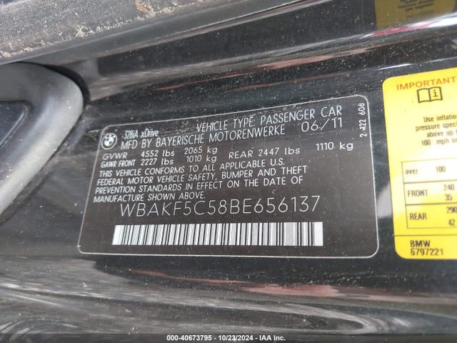 2011 Bmw 328i Xdrive მანქანა იყიდება აუქციონზე, vin: WBAKF5C58BE656137, აუქციონის ნომერი: 40673795