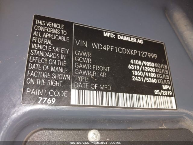 WD4PF1CDXKP127999 Mercedes-Benz Sprinter 2500 High Roof V6