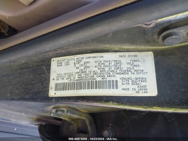 Продажа на аукционе авто 1999 Toyota 4runner Sr5 V6, vin: JT3HN86R6X0255940, номер лота: 40673855