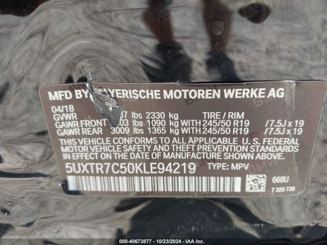 5UXTR7C50KLE94219 BMW X3 Sdrive30i