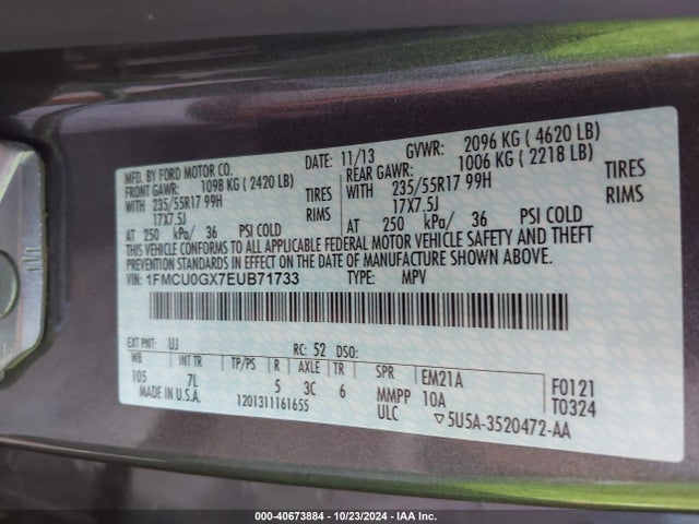 Ford ESCAPE SE 2014 1FMCU0GX7EUB71733 Image 9