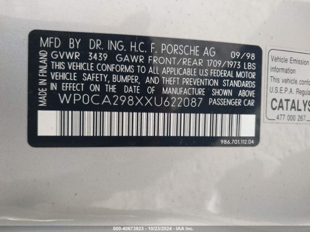 1999 PORSCHE BOXSTER WP0CA298XXU622087 Photo 8