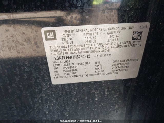 Chevrolet EQUINOX LT 2017 2GNFLFEK7H6264812 Image 9