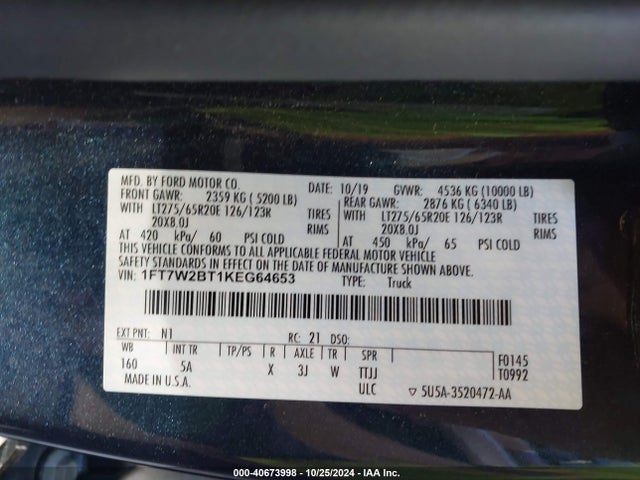 Ford F-250 Lariat 2019 1FT7W2BT1KEG64653 Image 9