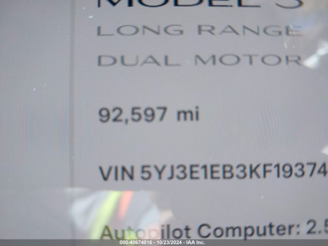 5YJ3E1EB3KF193747 Tesla Model 3 Long Range/performance