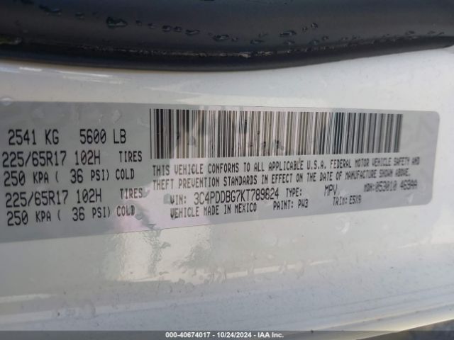 3C4PDDBG7KT789824 Dodge Journey Se Awd