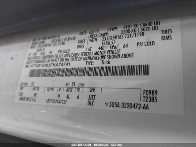 1FTNE1ZM3FKA74741 Ford Transit-150