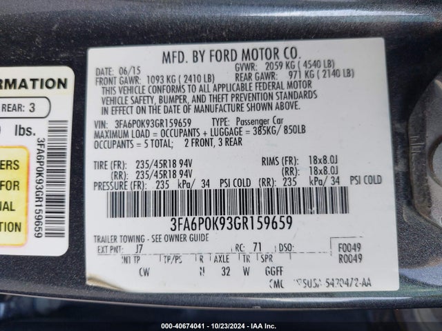 Ford Fusion Titanium 2016 3FA6P0K93GR159659 Image 9