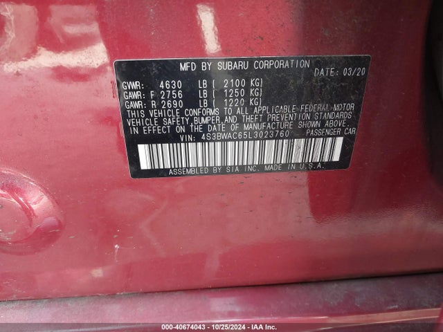 4S3BWAC65L3023760 Subaru Legacy Premium
