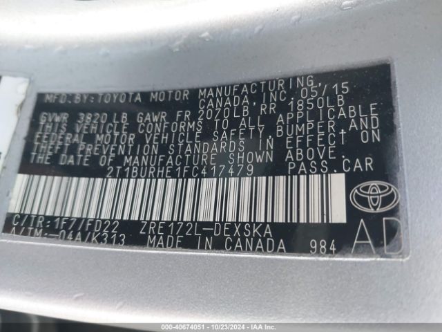 2T1BURHE1FC417479 Toyota Corolla S