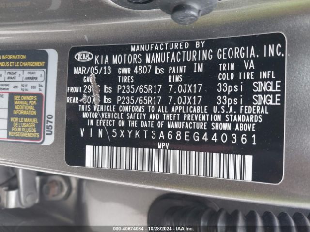 5XYKT3A68EG440361 KIA SORENTO LX