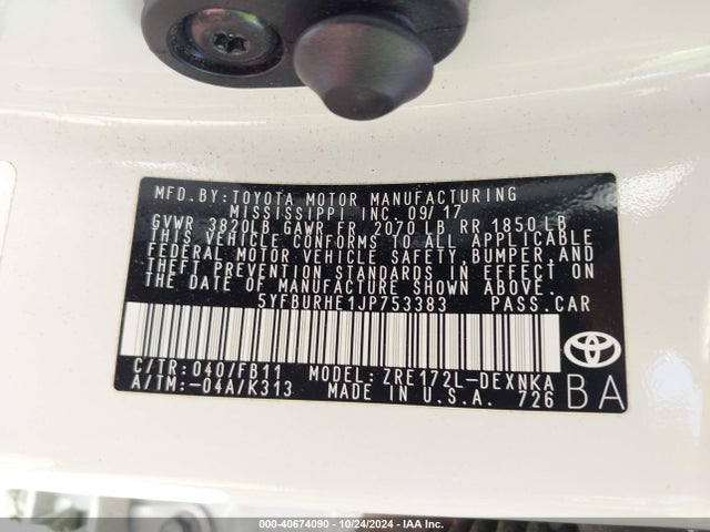 Toyota COROLLA LE 2018 5YFBURHE1JP753383 Image 9
