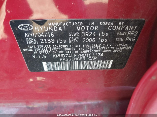 Hyundai ELANTRA SE 2017 KMHD74LF7HU161174 Image 9