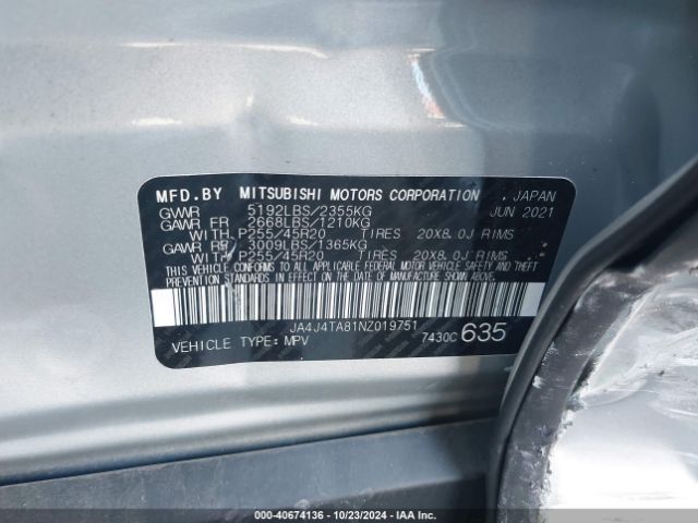 2022 MITSUBISHI OUTLANDER JA4J4TA81NZ019751 Photo 8