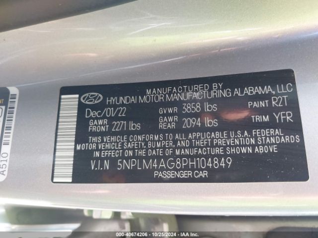 5NPLM4AG8PH104849 Hyundai ELANTRA SEL