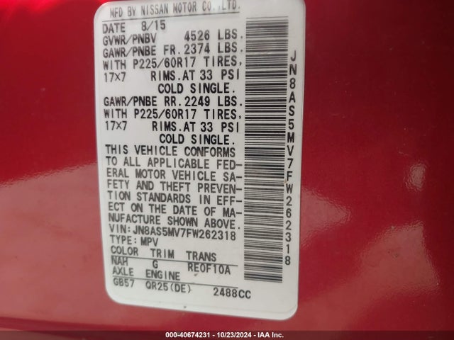 Nissan Rogue Select S 2015 JN8AS5MV7FW262318 Image 9