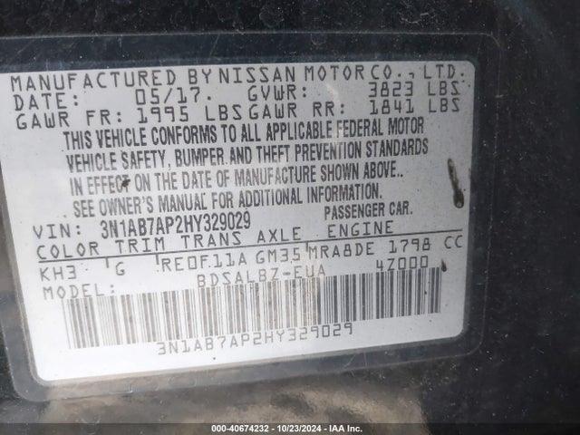 Nissan SENTRA S 2017 3N1AB7AP2HY329029 Image 9