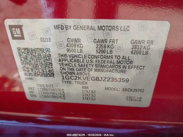 1GC2KVEG8JZ235359 Chevrolet Silverado 2500hd Lt