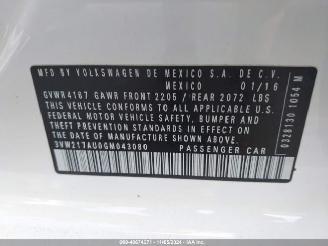 3VW217AU0GM043080 Volkswagen Golf Tsi Se 4-door