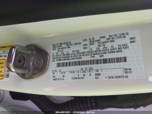 Ford ESCAPE SEL 2020 1FMCU9H66LUA73526 Image 9