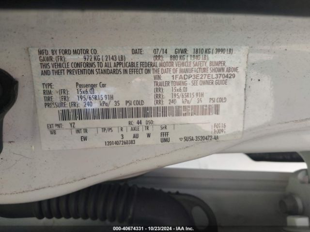 1FADP3E27EL370429 Ford FOCUS S
