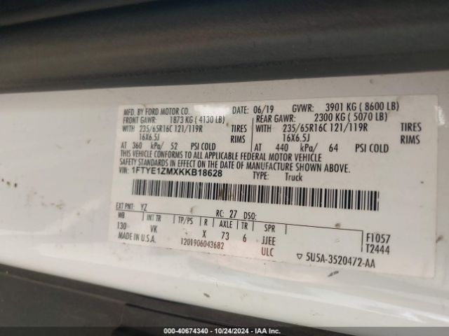 1FTYE1ZMXKKB18628 Ford Transit-150
