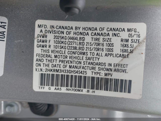 Honda CR-V LX 2016 2HKRM3H33GH545425 Image 9
